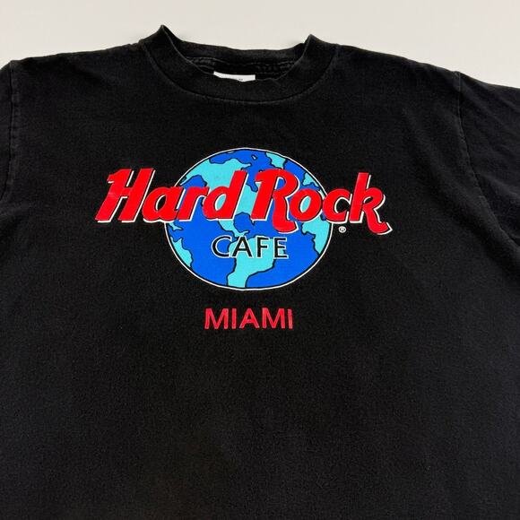Vintage Hard Rock Cafe Miami 90s Made in USA Black Neon Shirt Size Medium - Picture 3 of 6
